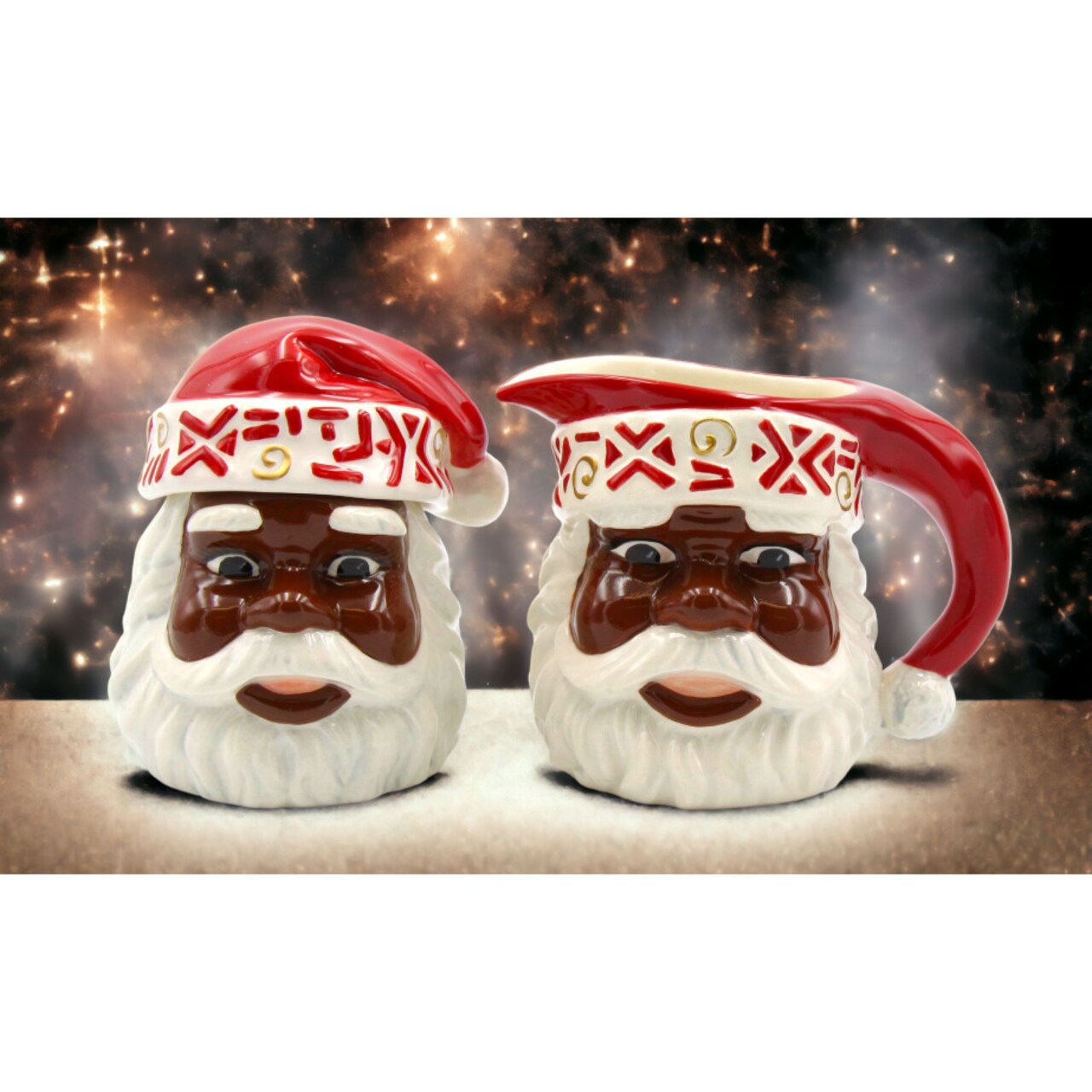 kevinsgiftshoppe Ceramic African American Santa Sugar And Creamer